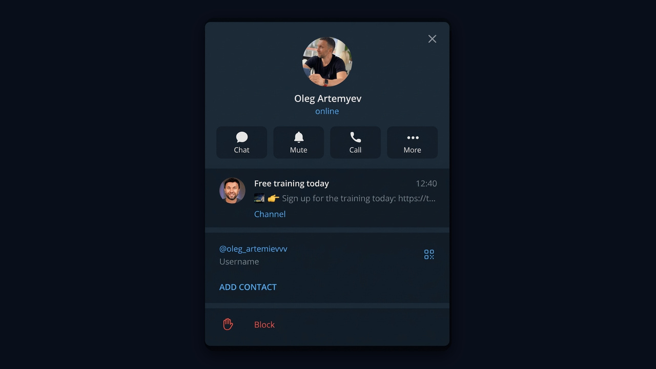 Add a channel to your Telegram profile: an expert page with a pinned channel post