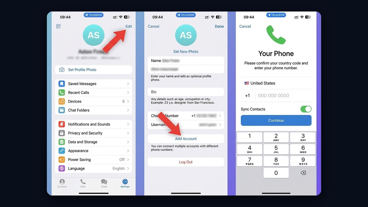 How to add a second Telegram account on iPhone