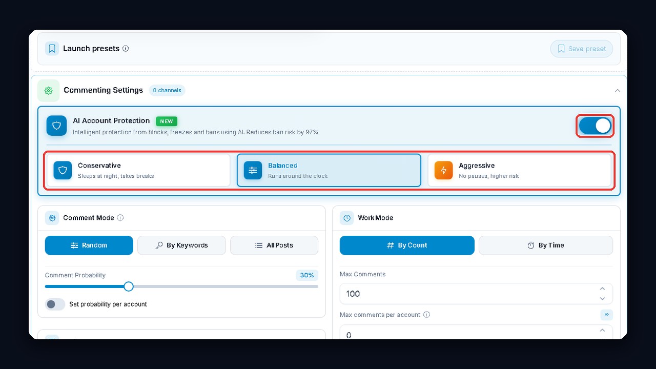 GramGPT AI account protection: Conservative, Balanced and Aggressive modes