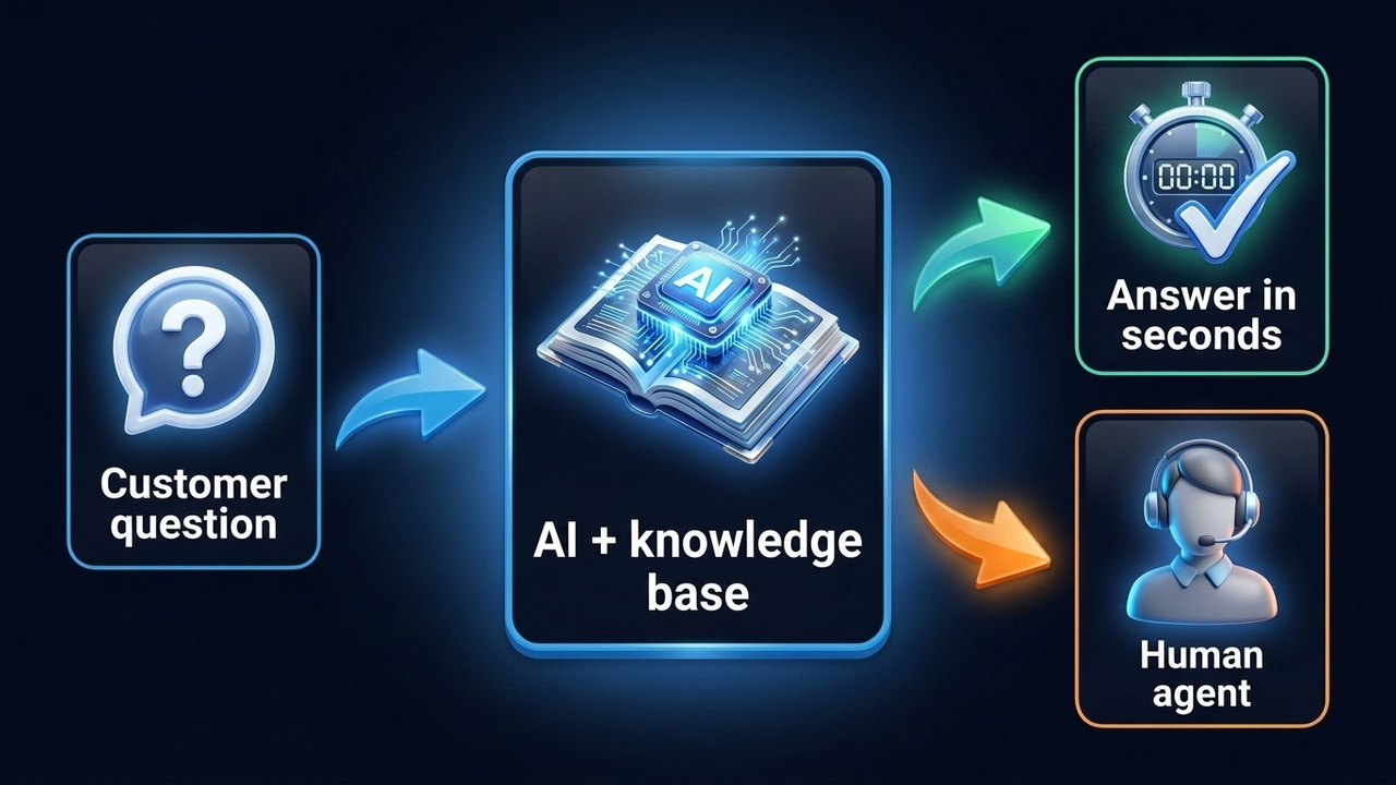 AI support bot: answer from the knowledge base and handoff of a hard question to an operator