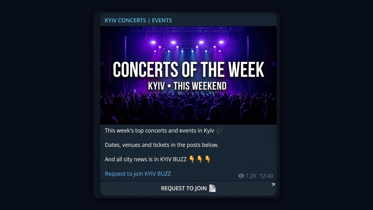 Bridge channel pinned post: event listing and a link to the Telegram news channel