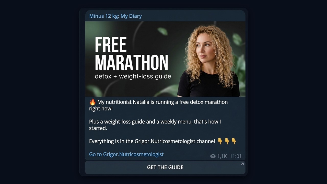 Bridge channel post about weight loss: free marathon and a link to the nutritionist channel