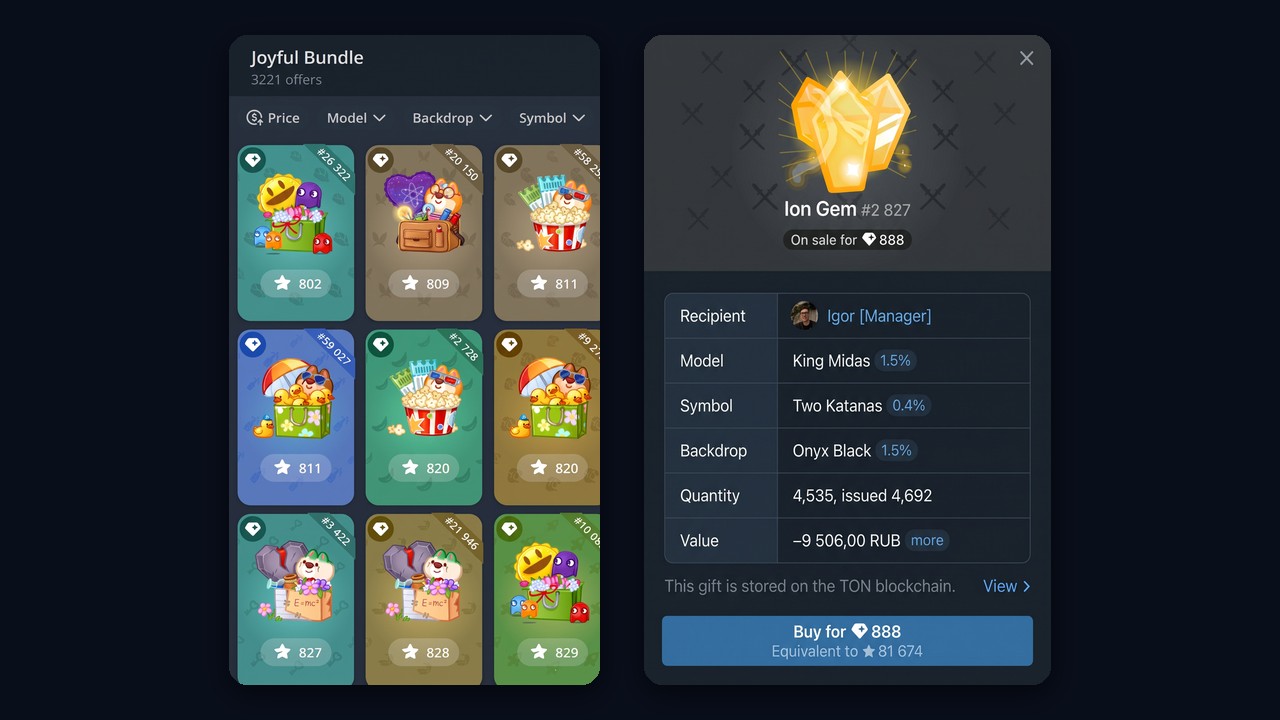 How to buy Telegram gifts: the marketplace with filters and buying a collectible