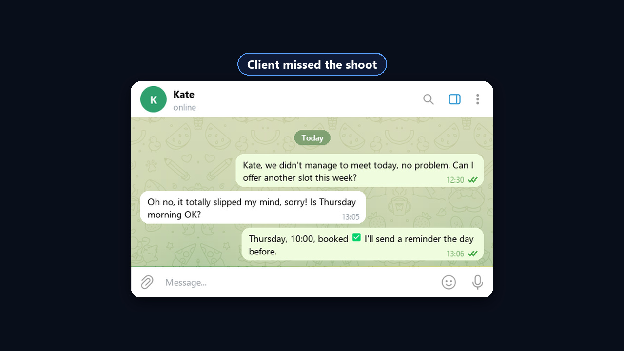 What to write when a client misses an appointment
