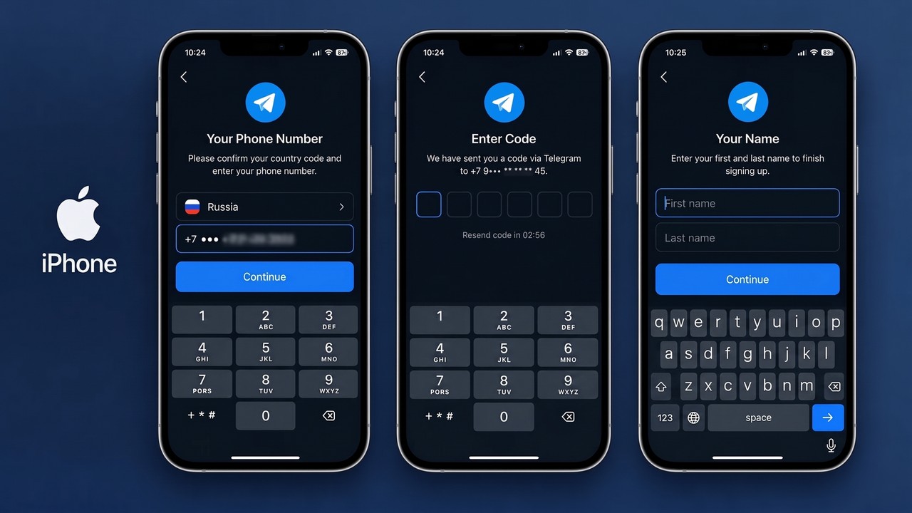 Create a Telegram account on iPhone: number, code and name