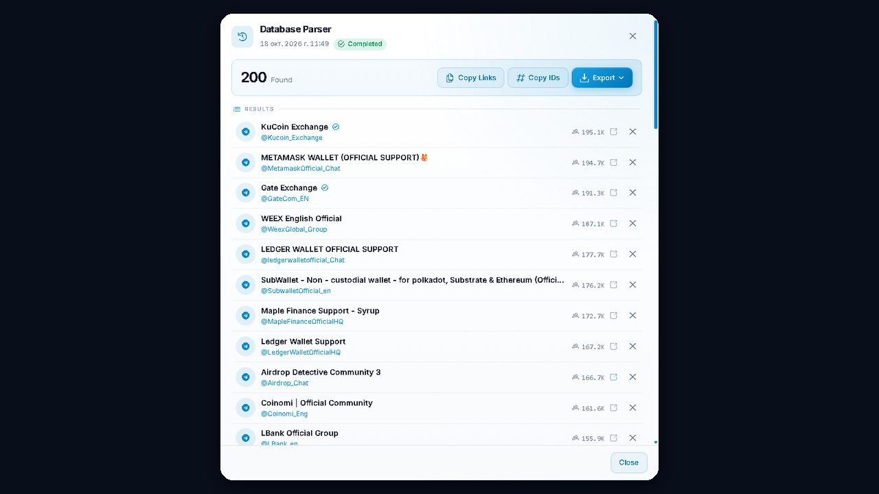 GramGPT Database Parser: open crypto groups for Telegram keyword monitoring
