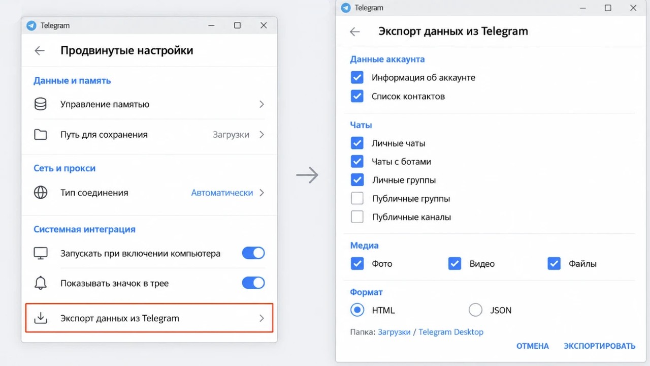 Экспорт данных из Telegram перед удалением аккаунта