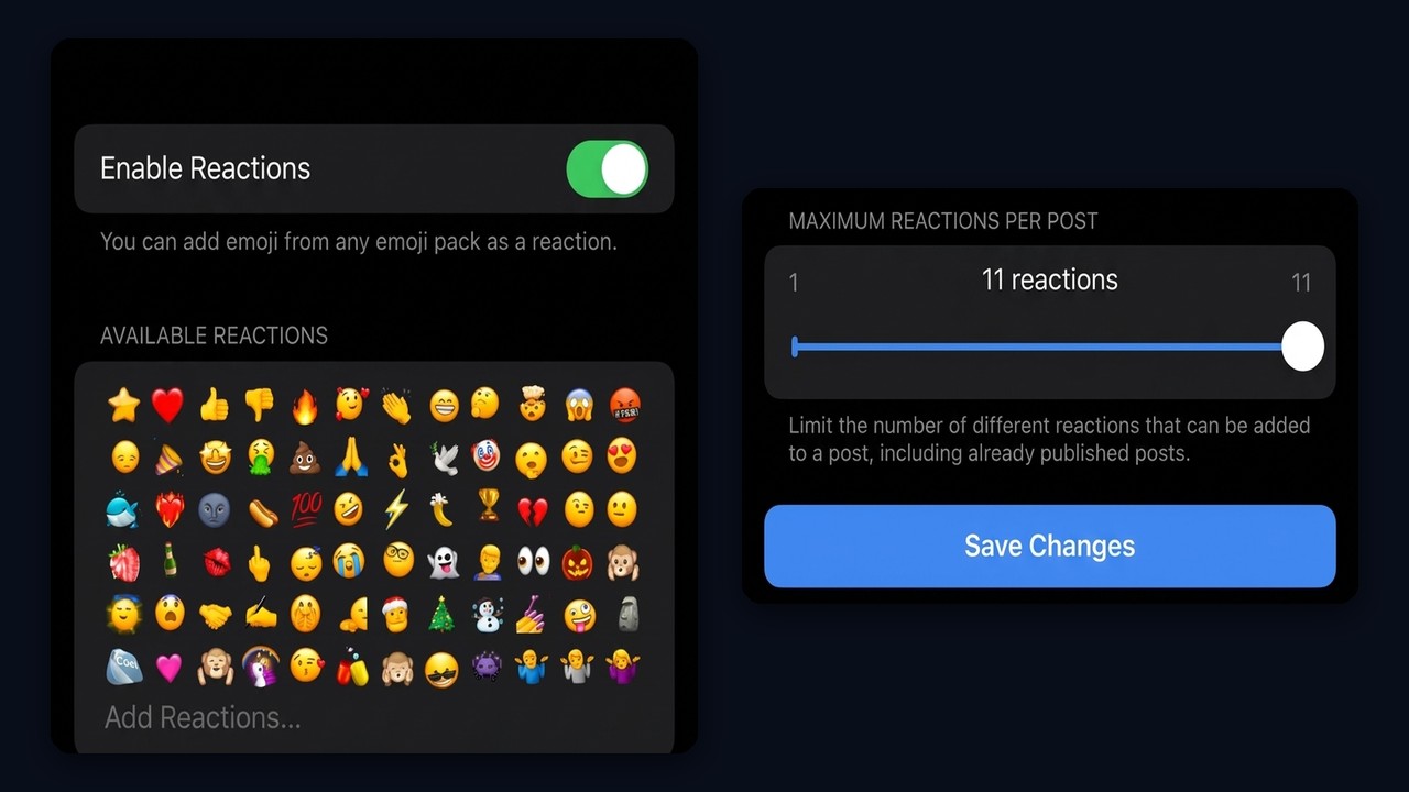How to enable reactions in a Telegram channel