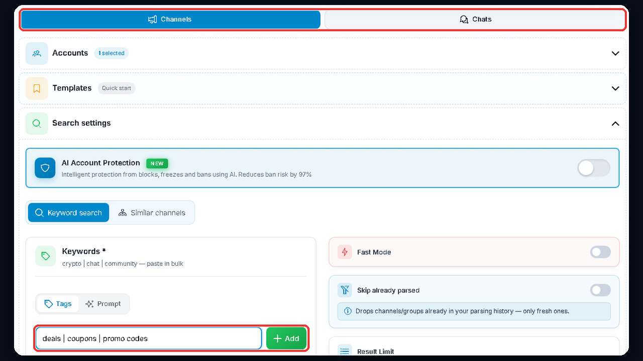 Finding deal channels and chats: the GramGPT.io search parser