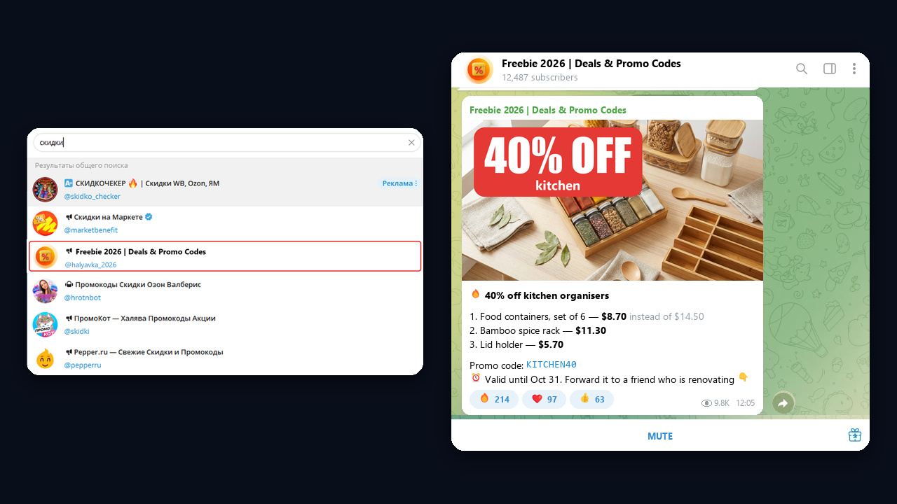 Finding a Telegram discount channel through global search
