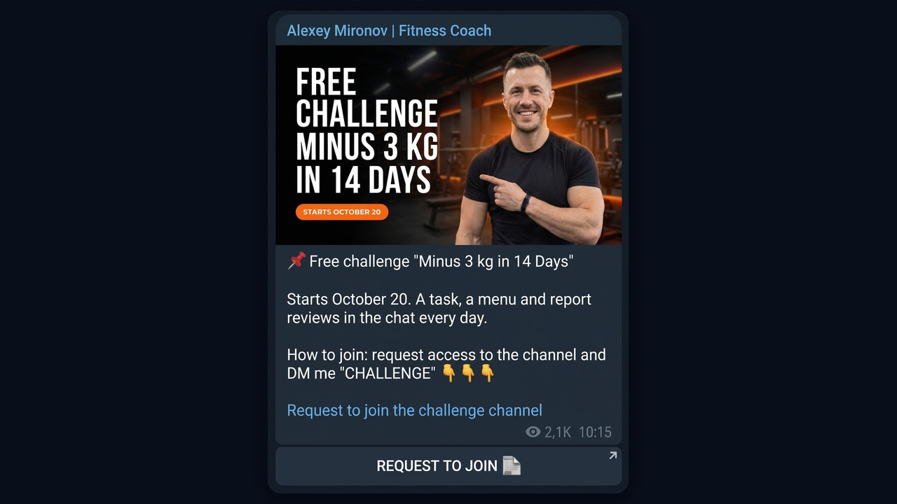 Free fitness challenge pinned in the trainer channel