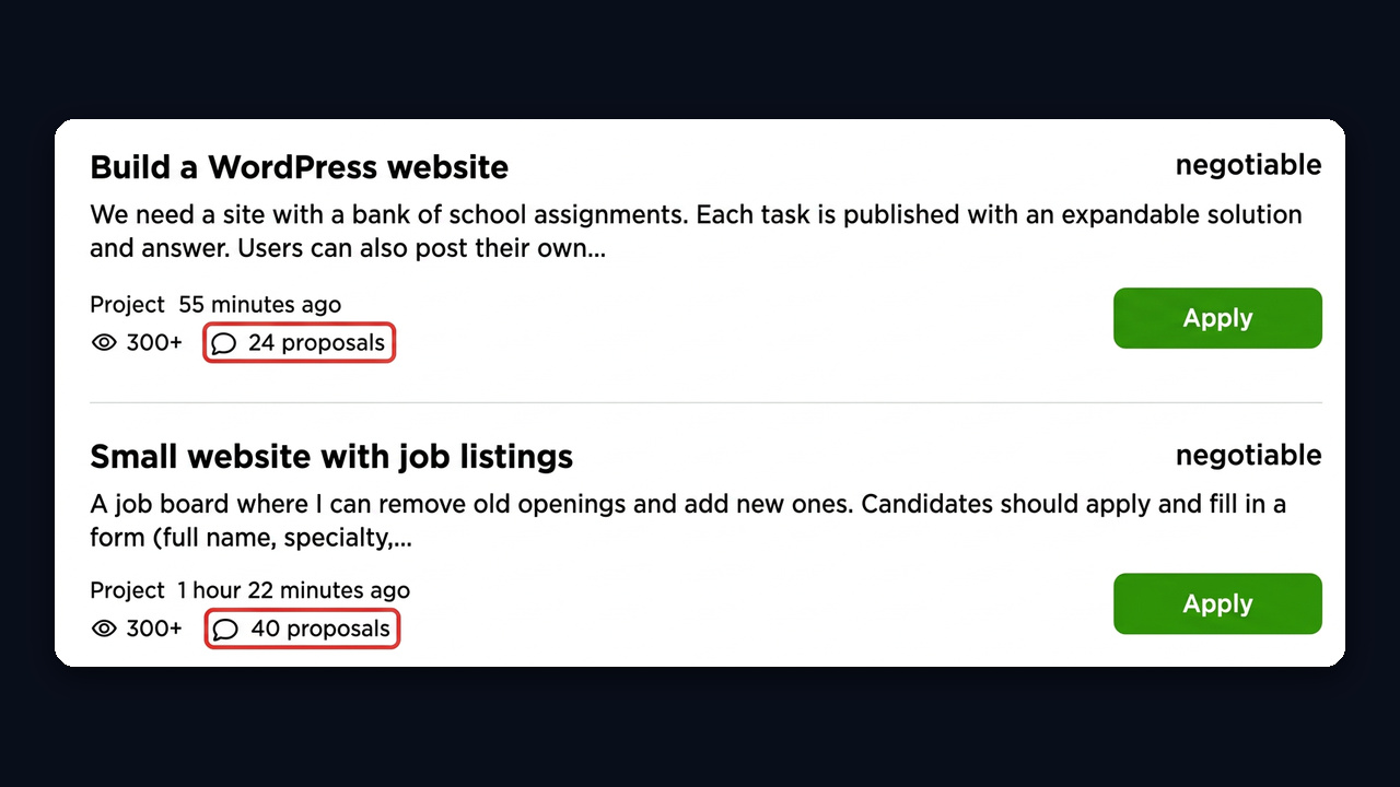 Freelance website projects in the Websites category of a marketplace