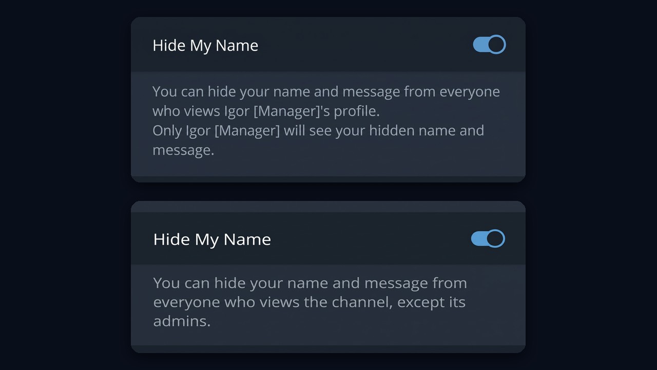 The Hide My Name toggle when sending a gift to a person and to a channel