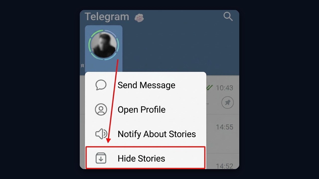 How to hide someone's Telegram stories: the Hide Stories option