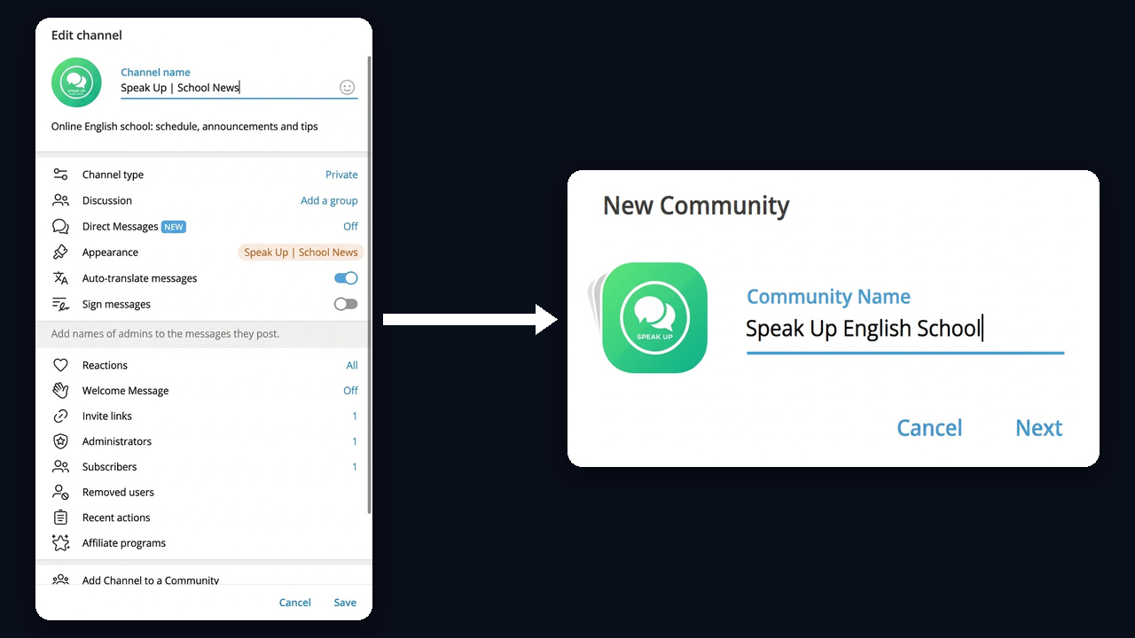 How to create a Telegram community from channel settings