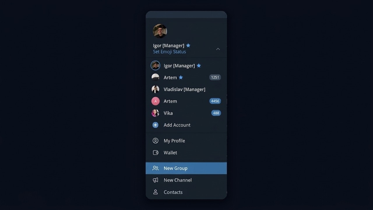 Creating a Telegram group from the New Group menu item