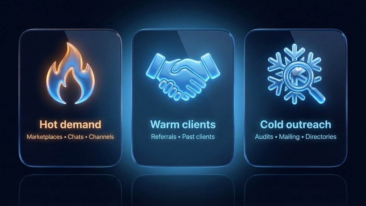 How to find web development clients: hot demand, referrals and cold outreach