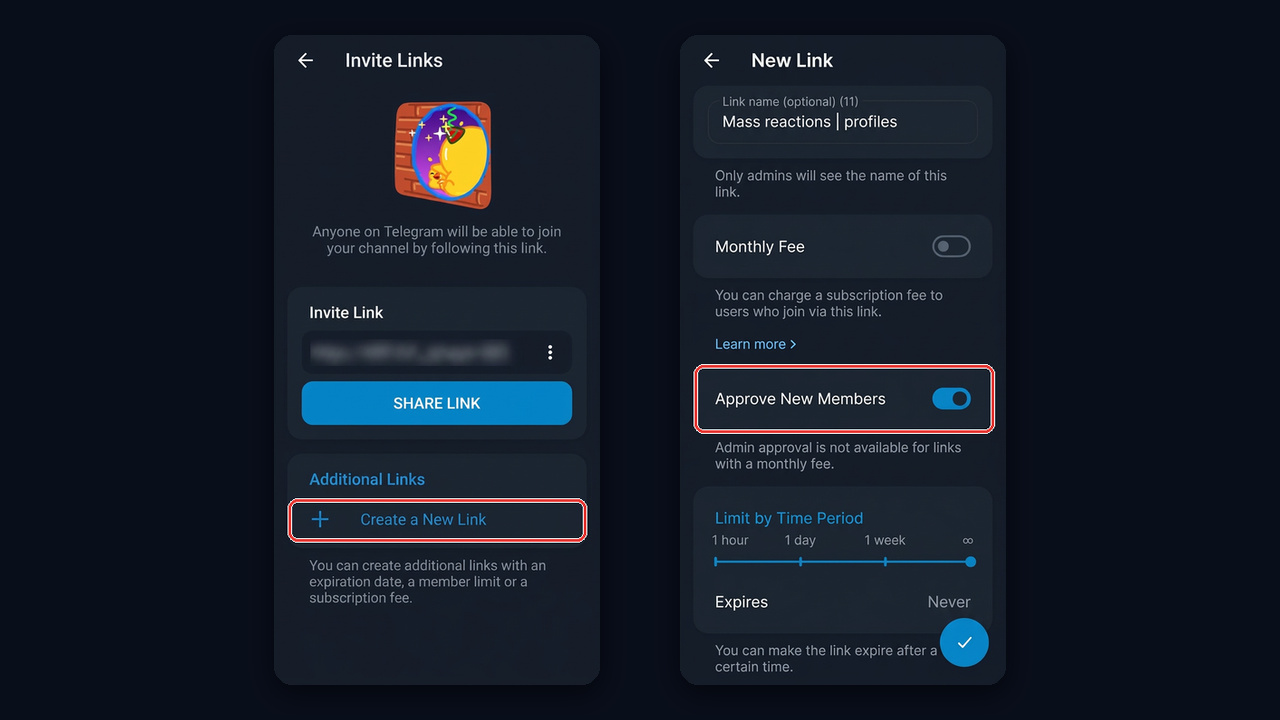 Invite link with join requests for a private Telegram channel