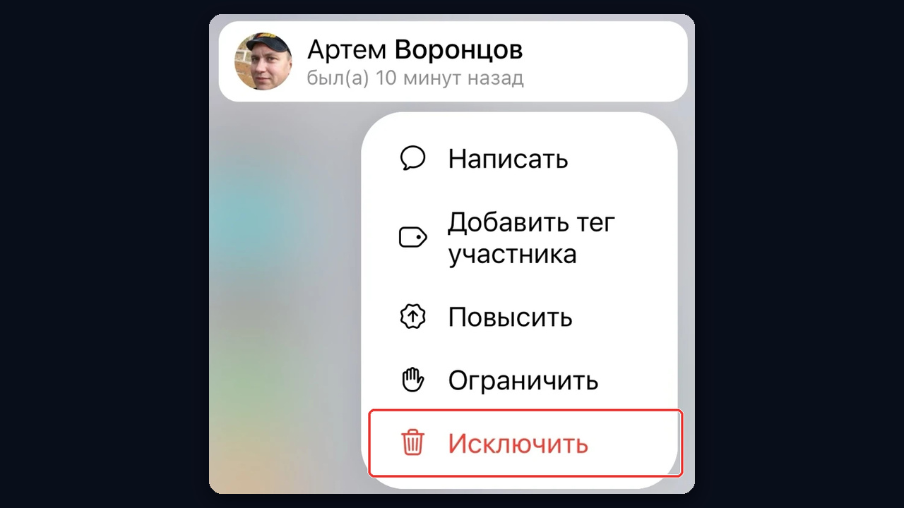 Как почистить участников группы: «Исключить» и «Ограничить» в меню участника