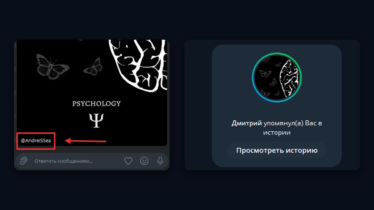Как отметить человека в истории Телеграм: @юзернейм в подписи и уведомление об упоминании