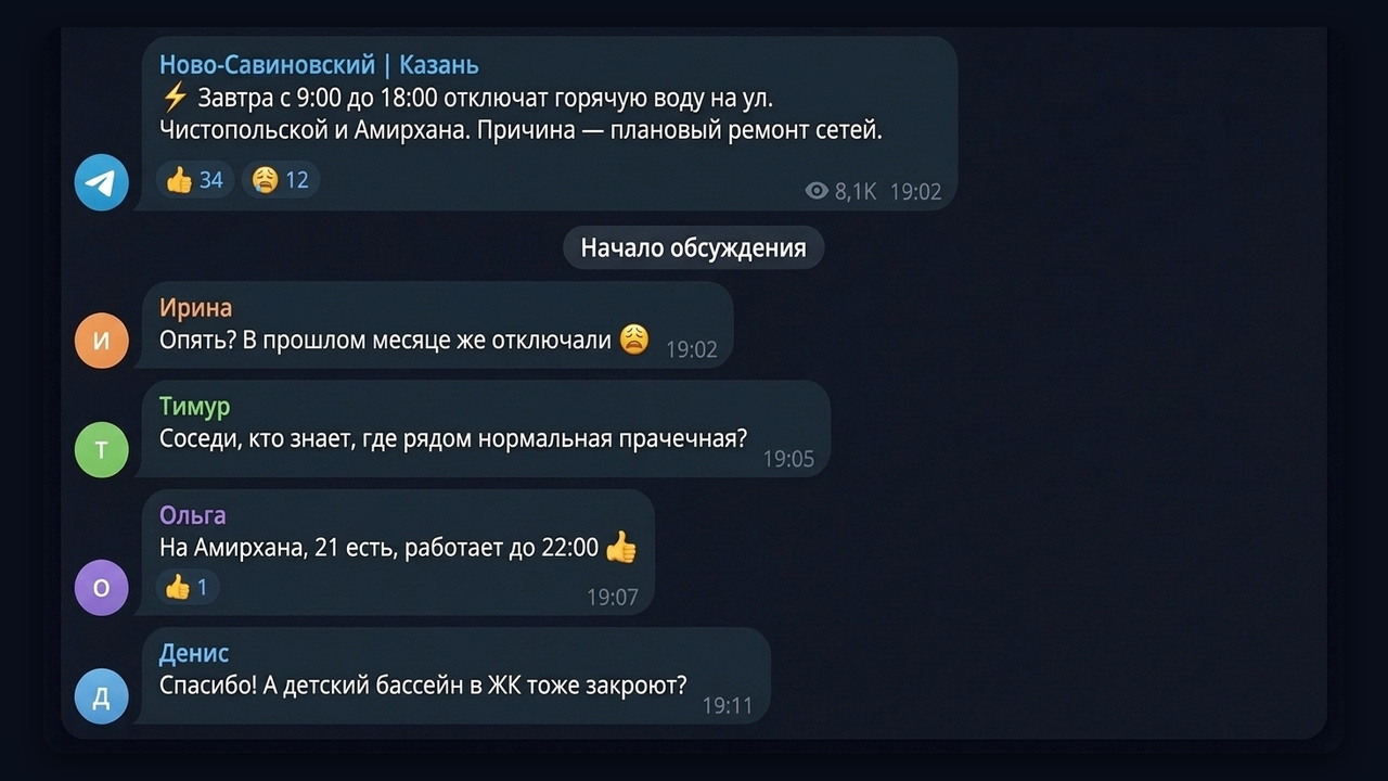 Люди рядом в телеграмме: обсуждение под постом районного канала