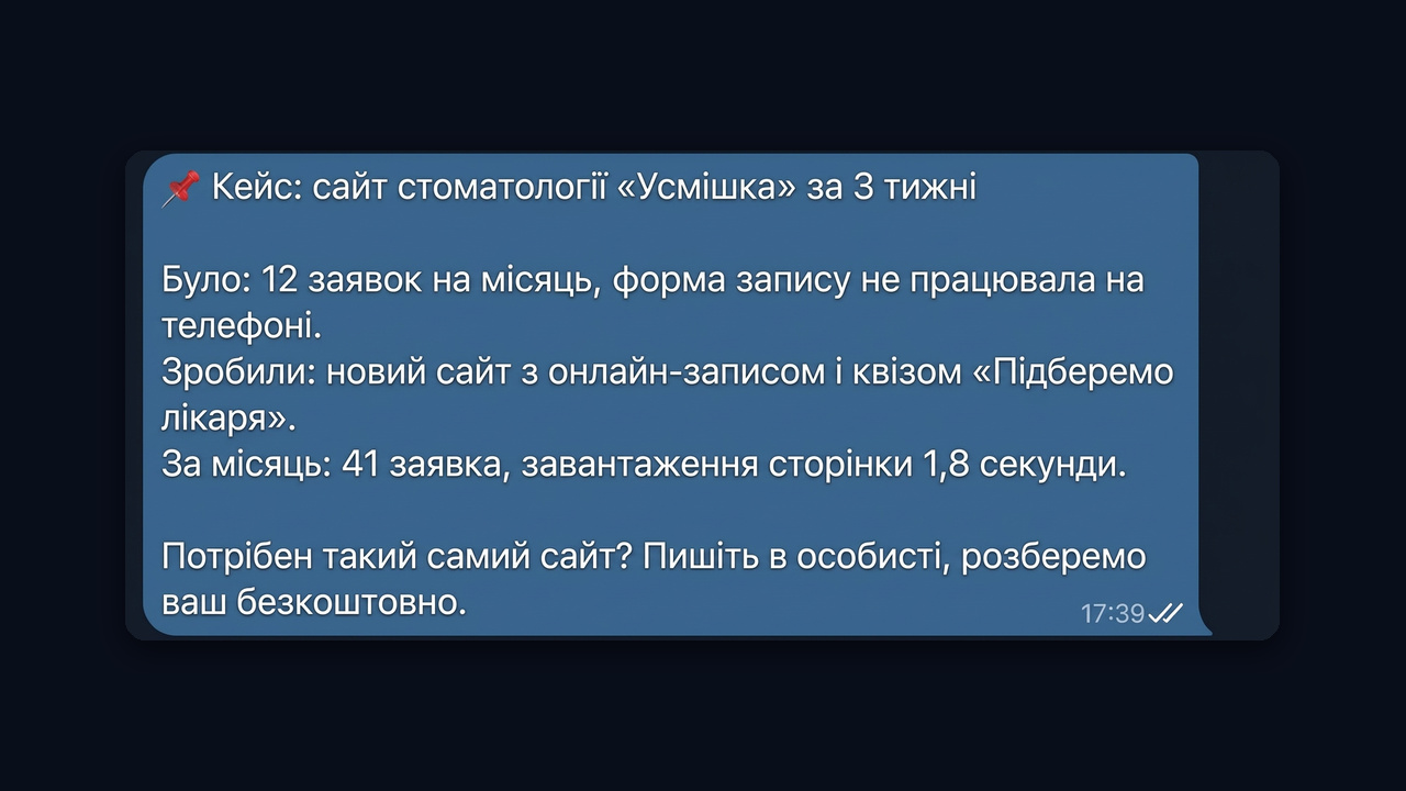 Кейс веб-студії в Telegram-каналі: більше заявок після нового сайту
