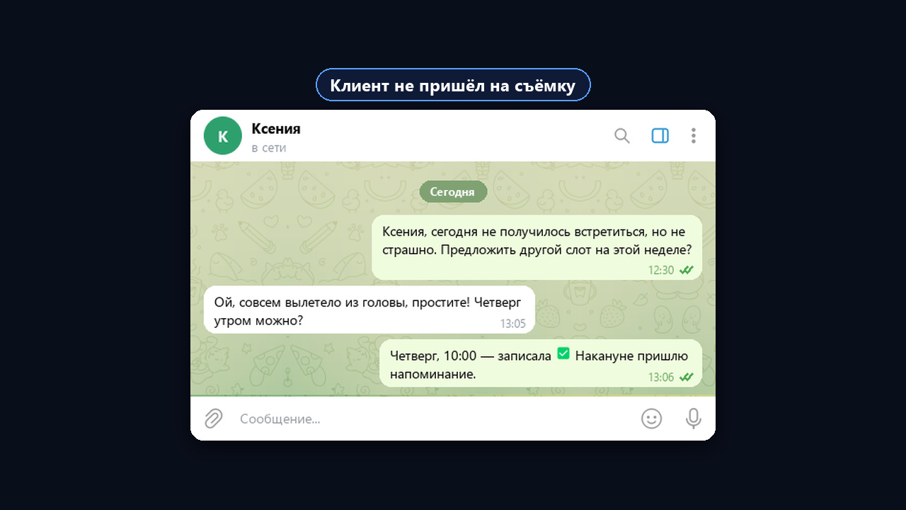 Что написать клиенту, если он не пришёл на запись