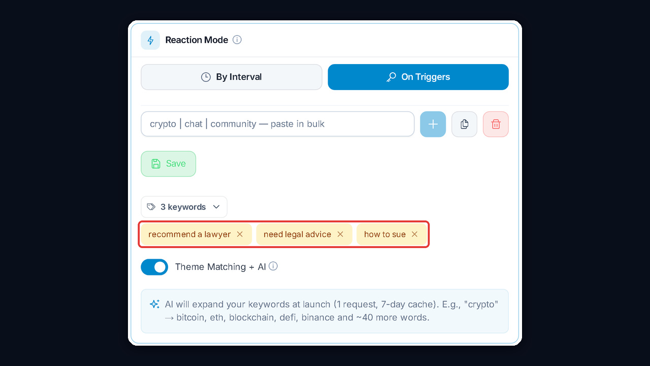 Lawyer clients from group chats: NeuroChatting triggers such as recommend a lawyer