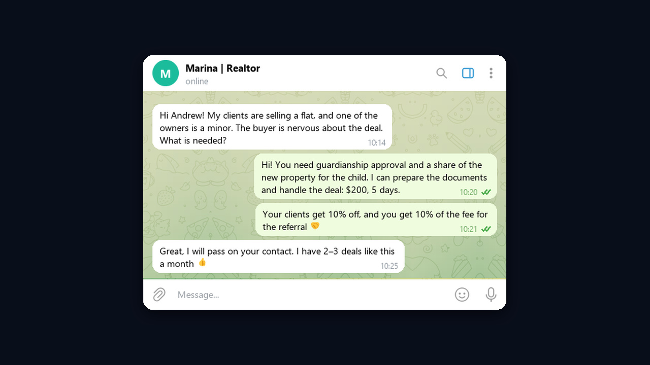 Lawyer and realtor referral partnership