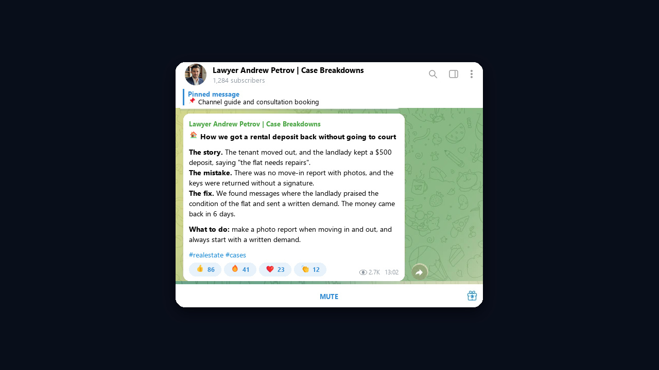 Lawyer Telegram channel with case breakdowns