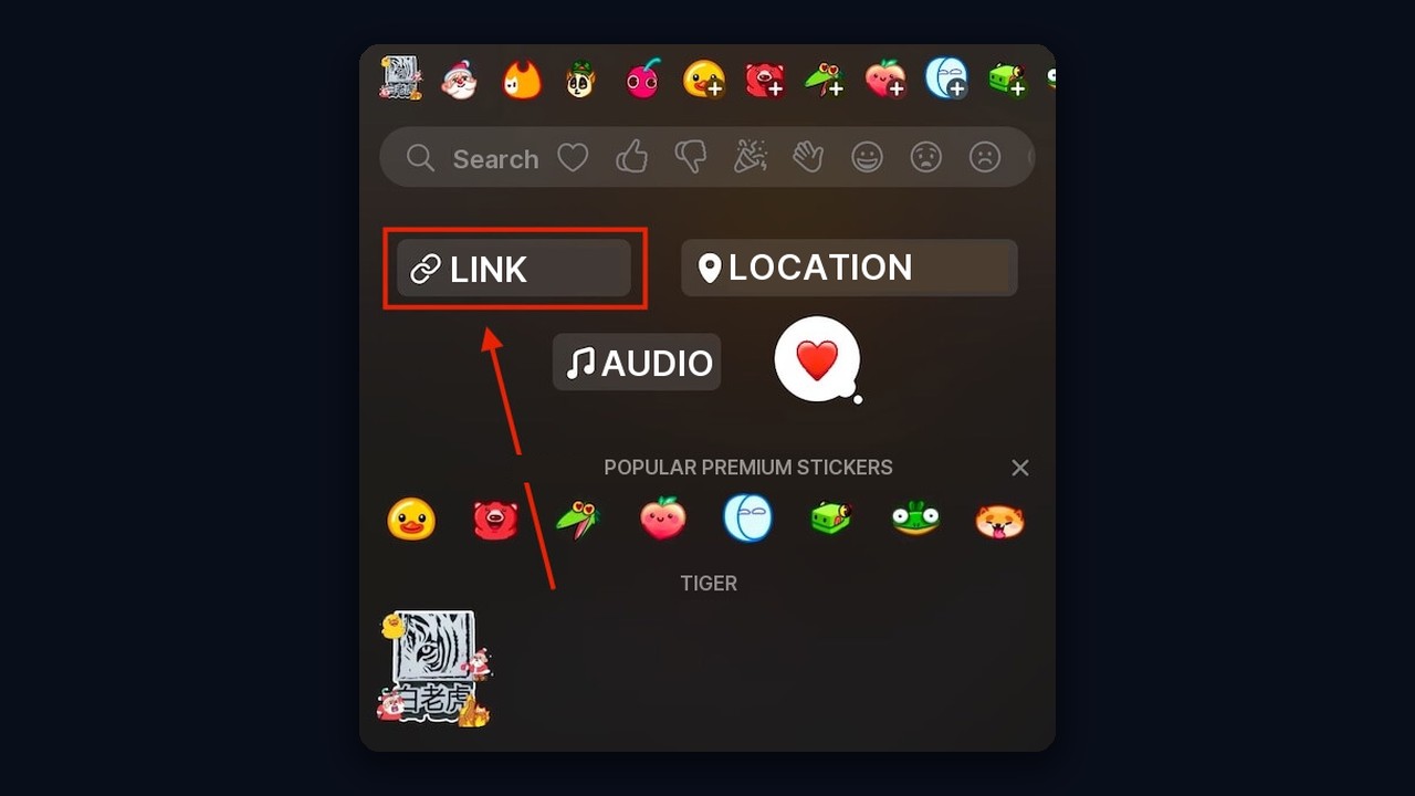 The Link sticker in the Telegram story editor