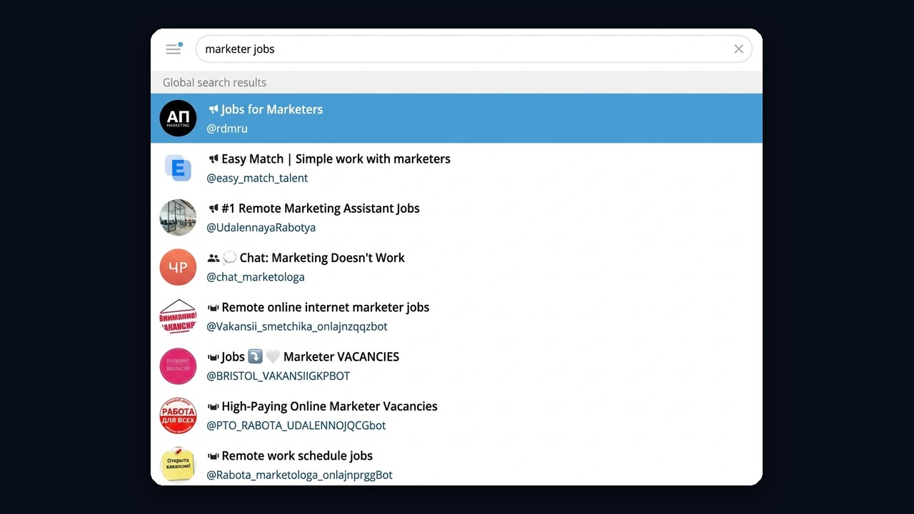 Telegram search for 