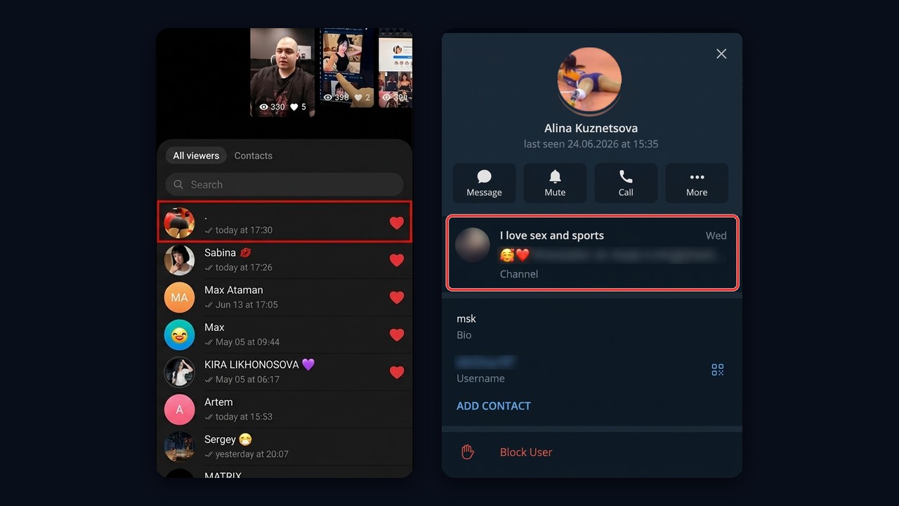 Mass looking: an unknown viewer and the channel pinned in its profile