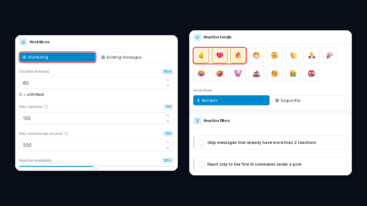 GramGPT mass reactions module for paid Telegram channel traffic