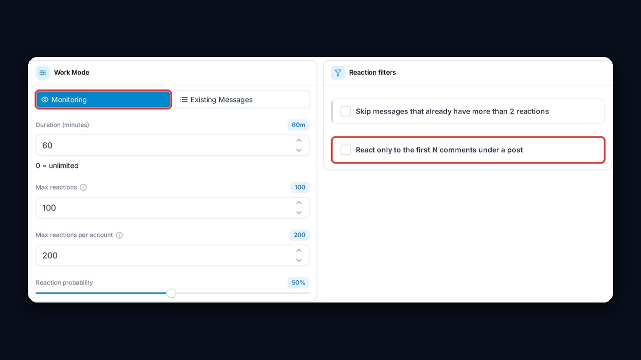 GramGPT Mass Reactions: monitoring mode and reactions to the first comments