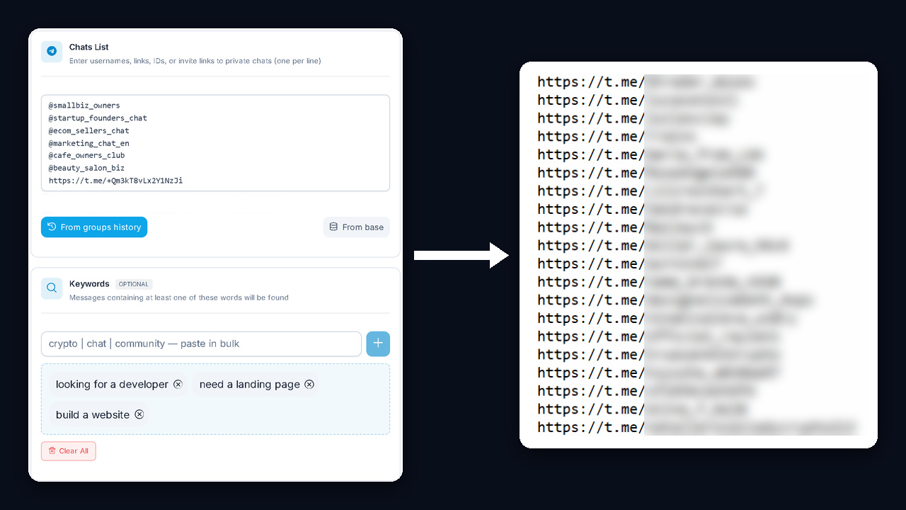 Message parser: authors of looking for a web developer posts in chats