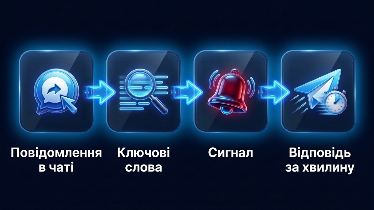 Моніторинг телеграм каналів і чатів: повідомлення, ключові слова, сигнал і відповідь