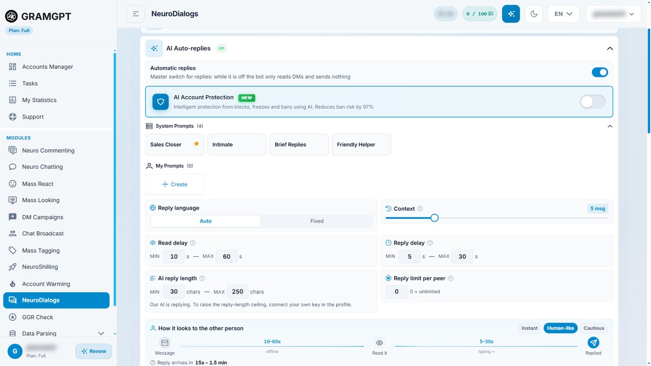Neuro Dialogs: AI auto-replies from multiple Telegram accounts in GramGPT