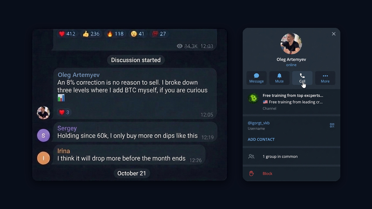 Neurocommenting in crypto: an expert comment under a bitcoin post and a profile with a channel