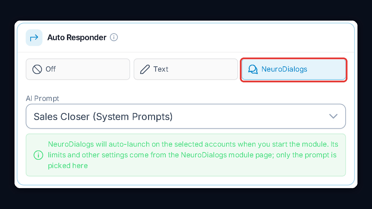 NeuroDialogs auto responder inside GramGPT NeuroChatting