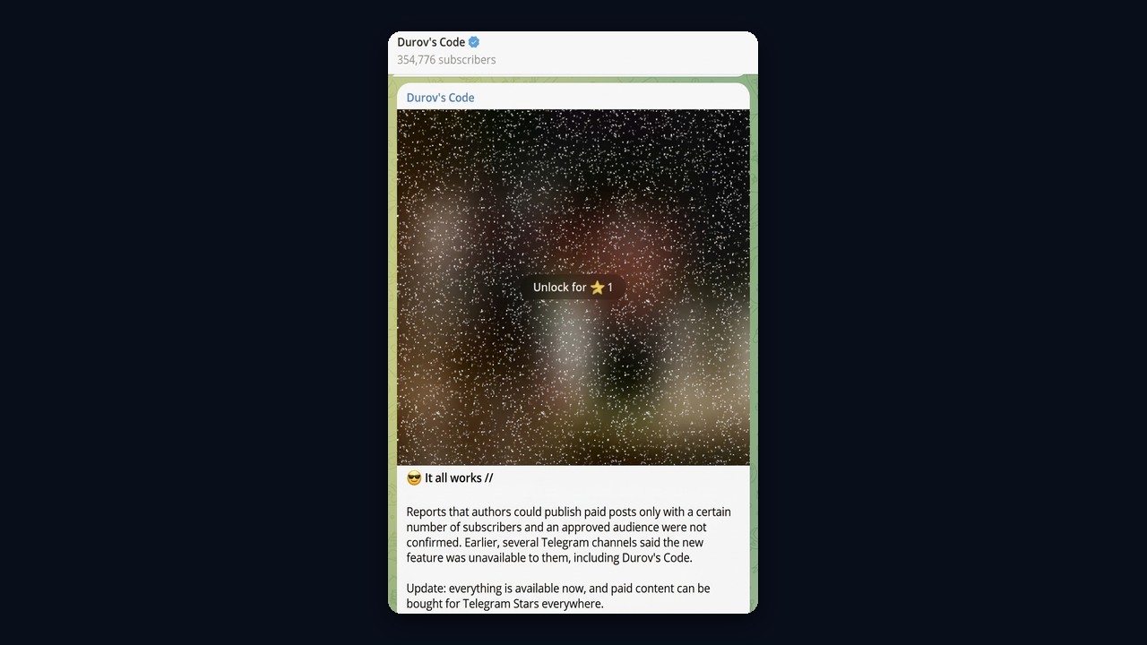 A paid post for Telegram Stars in a channel