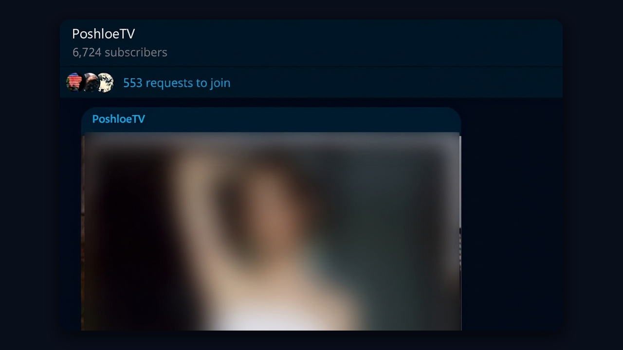 GramGPT case: PoshloeTV channel with 6,724 subscribers and 553 requests to join