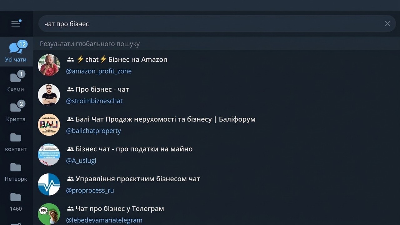 Пошук чатів у Телеграм за ключовими словами