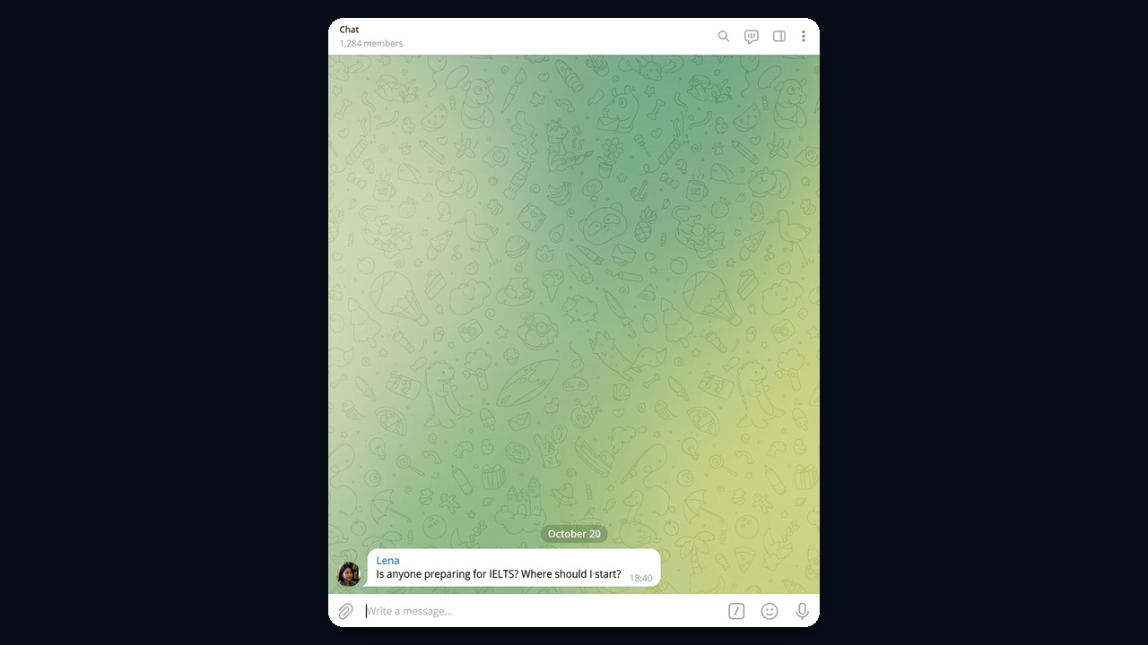 A quiet community chat: 1,284 members and the last message three days ago