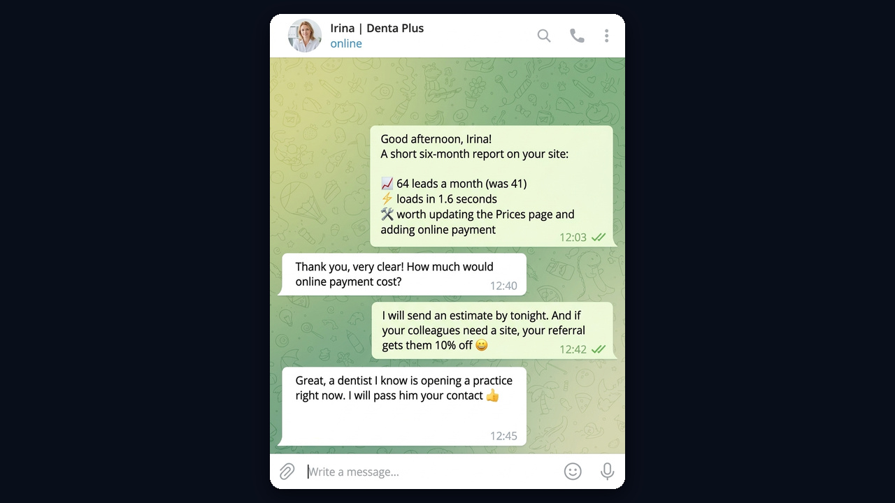 Repeat web design clients: a six-month report and a referral