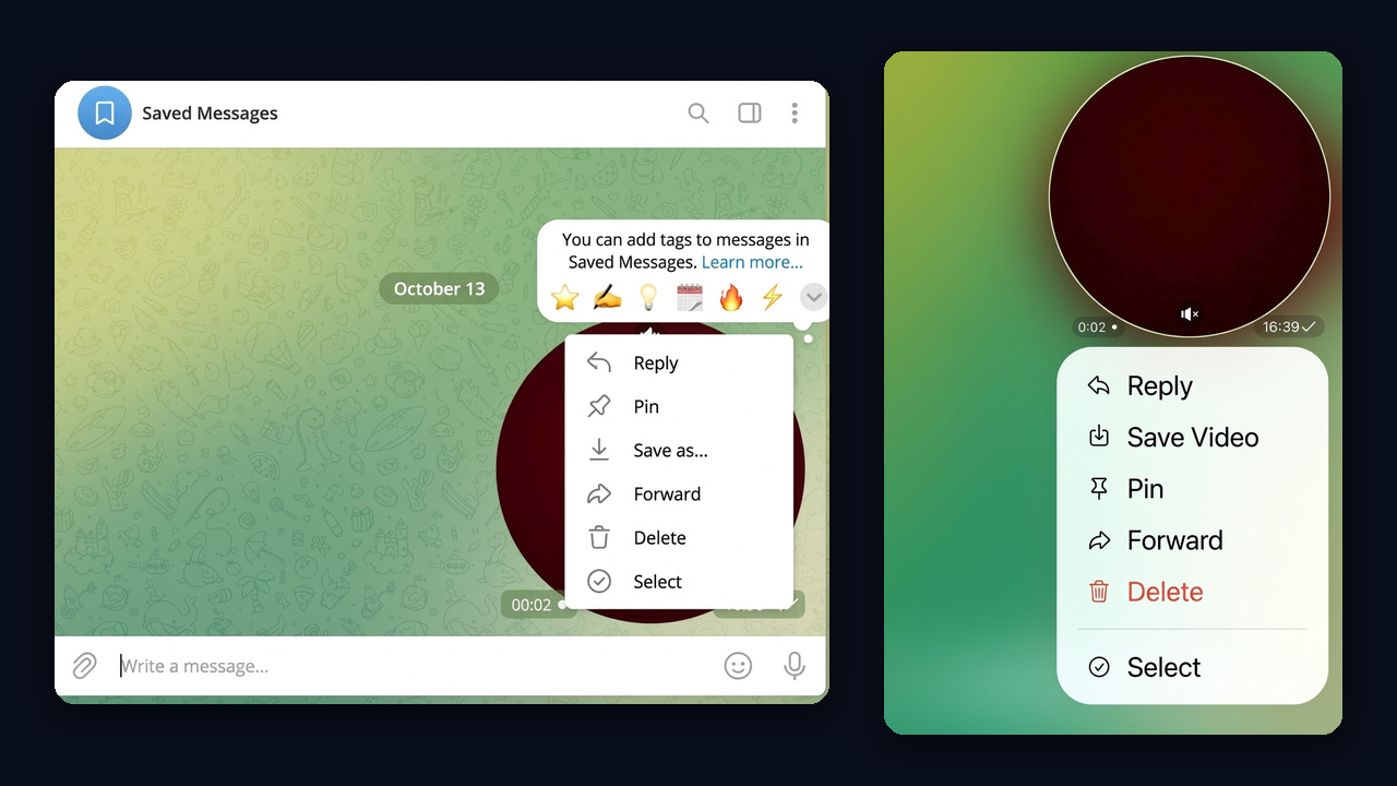 How to save a Telegram video message: Save As in Telegram Desktop and Save Video on iPhone