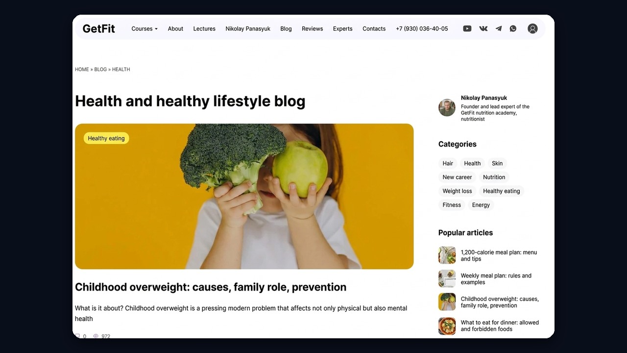 An SEO health blog on a nutrition academy site: the GetFit example