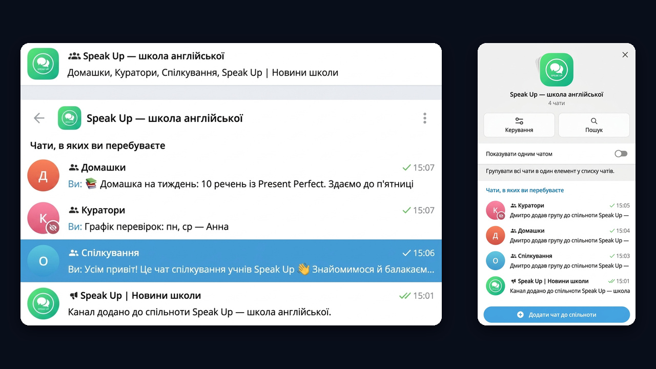 Спільноти в Телеграм: кілька чатів під однією обкладинкою у списку