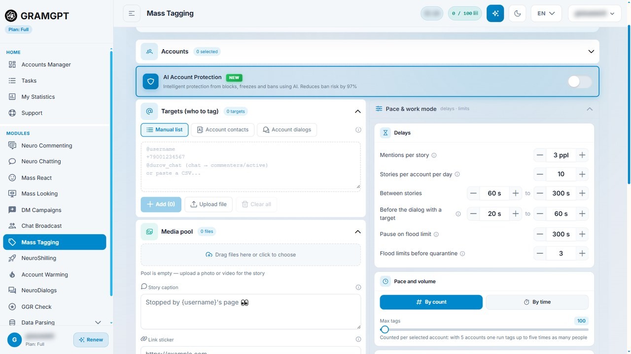 GramGPT Story Mentions: tagging people in Telegram stories