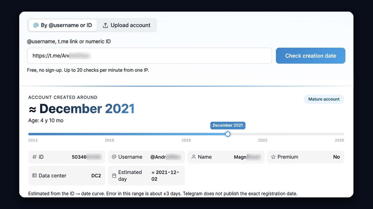 Checking a Telegram account creation date before you buy: age and old ID
